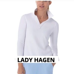Lady Hagen White Long Sleeve Polo, L, CB2562